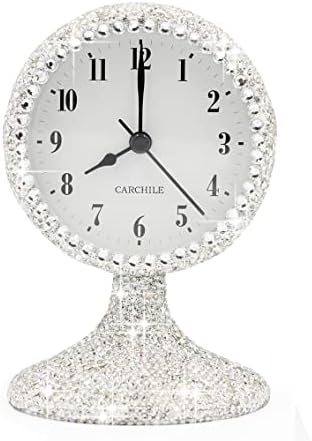 Luxury Rhinestone Small Alarm Desk Table Clock Morning Call Handmade Fashion Design for Bedroom Houseroom Living Room Cute As Gift AR (Silver)