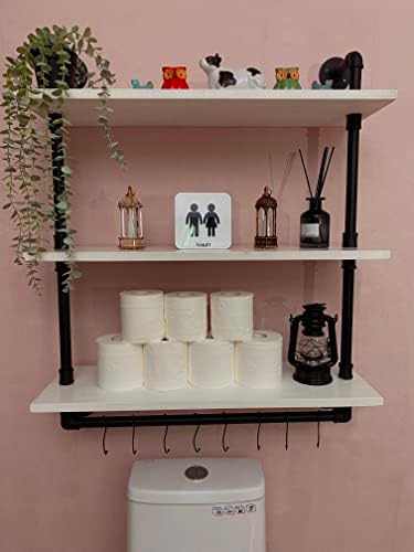 30 inch Retro White Rustic Bathroom Shelves Farmhouse Pipe Wall Shelves
