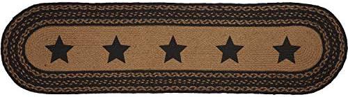 VHC Brands Farmhouse Primitive Jute Black Thanksgiving Table Runner w/Stenciled Stars 13"x48"