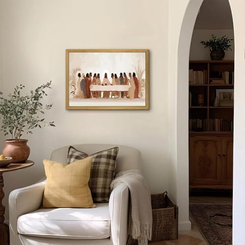 Wood Framed Last Supper Wall Art, Christian Wall Decor, Religious Canvas Print Posters, Jesus Pictures Oil Paintings for Living Room Dining Room Church Prayer Room Bedroom 12x16 inch
