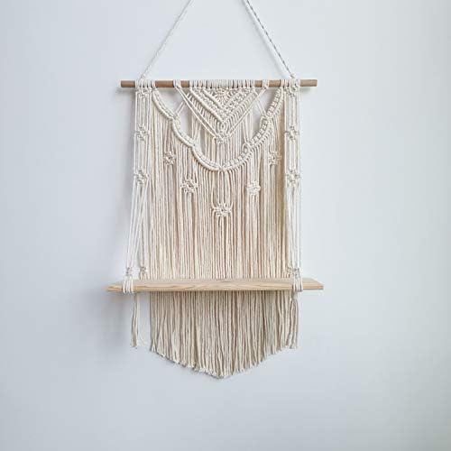Macrame Wall Hanging Shelf, Wood Hanging Shelf Organizer Hanger, Handmade Cotton Rope Bohomia Woven Home Wall Decor (Flower)