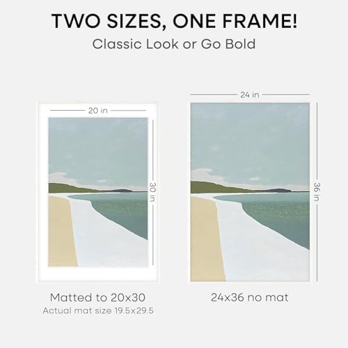 Homeforia 24x36 White Oak Poster Frame, High-End Wood, 20x30 Mat, Glass