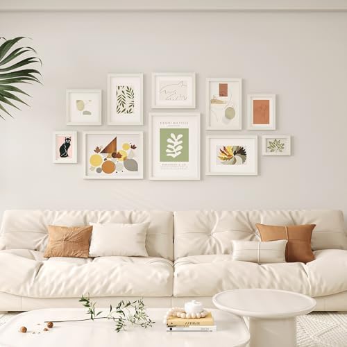 Egofine A4 Picture Frames Set of 4, Made of Solid Wood Covered by Plexiglass 5x7 and 6x8 with Mat or A4 without Mat, for Table Top Display and Wall Mounting Photo Frame Beige
