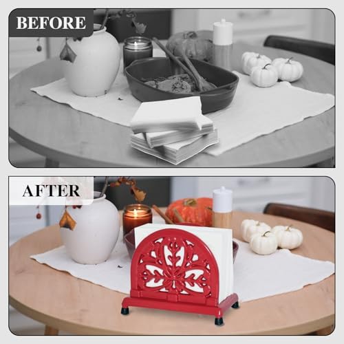 JOGREFUL Cast Iron Napkin Holder, Kitchen Organizer Mistletoe Pattern Red