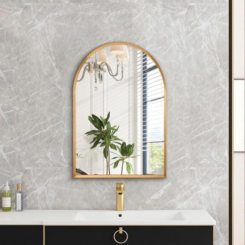 Arch Bathroom Wall Mirror Gold Vanity Metal Frame Mirrors Home Decor for Bedroom, Entryway, Living Room 20"x16"