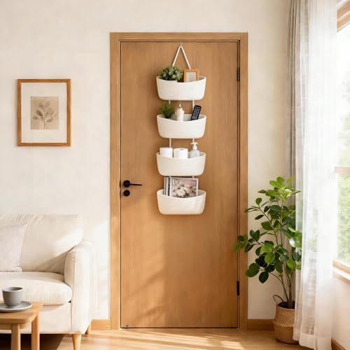 Dahey Over The Door Hanging Basket Storage 4-Tier Woven Wall Basket, White
