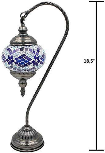 SILVERFEVER Handcrafted Mosaic Turkish Silver Fever Handcrafted Mosaic Turkish Lamp Moroccan Glass Table Desk Bedside Light Bronze Base with E12 Bulb(Blue Wave Lattern)