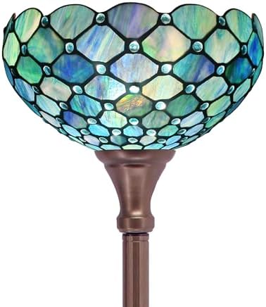 Tiffany Floor Lamp Stained Glass Torch 12X12X67 Inch Sea Blue Pearl