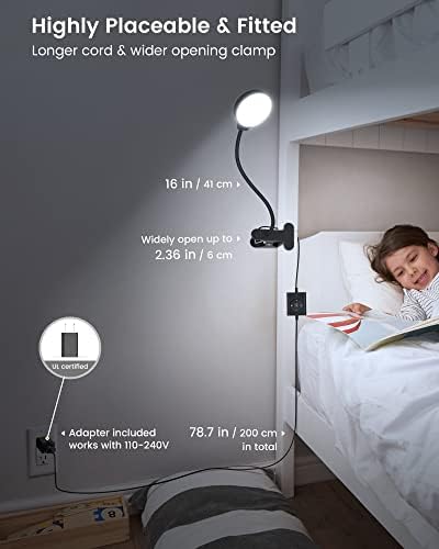 Glocusent 5W Clip on Light, 3 Colors & 5 Brightness Reading Light for Bed