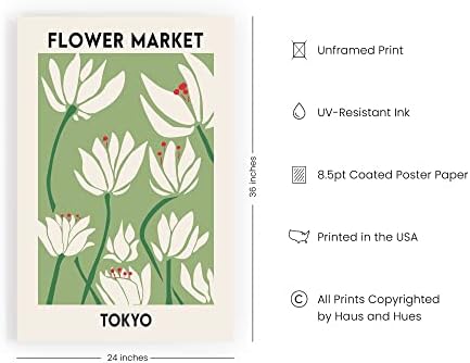 HAUS AND HUES Flower Market Poster, Botanical Floral Wall Art, Sage Green Aesthetic Decor, Vintage Flower Prints (Unframed, 24" x 36")