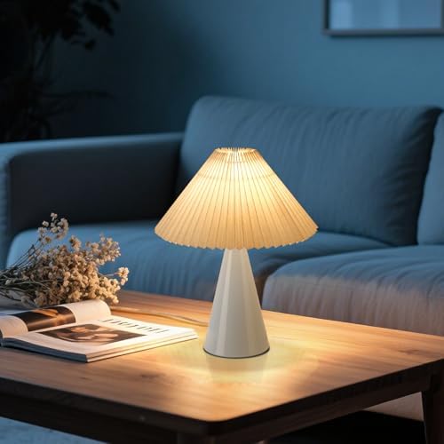 Ziqqeelam Light Blue Small Table Lamp, Cute Table Lamp, Pleated Table Lamp,Light Blue Bedroom Lamps for Nightstand, Small Scalloped Lamp Shade Table Lamps for Small Spaces for Bedroom,Living Room