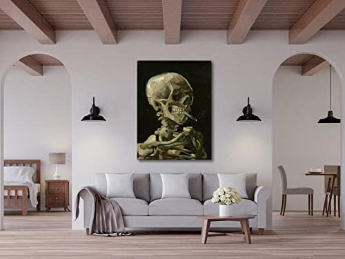 Wieco Art Large Canvas Wall Art Skull of a Skeleton with Burning Cigarette 1886 by Vincent Van Gogh Post-Impressionism Pictures Artwork Canvas Prints for Home Decor and Wall Decor