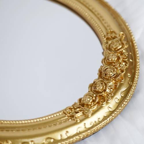 Oval 11.8x10 inch Resin Vintage Mirror | Wall Mounted Decorative Mirror for Entryway, Hallway, Bedroom Oval Mirror(Gold)