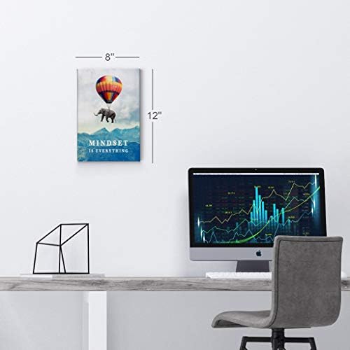 Smile Art Design Mindset is Everything Quote Elephant with Balloon Motivational Wall Art Canvas Print Inspirational Wall Art Entrepreneur Quote Office Living Room Decor Gift Ready to Hang 22x15