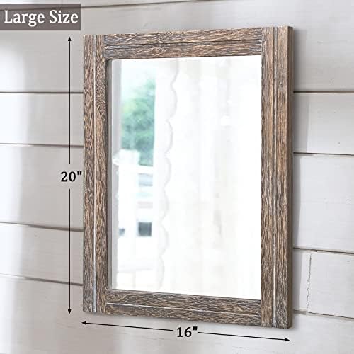 AAZZKANG Mirror with Wood Framed Rectangle Rustic Wall Mirrors Decor Large 20"x16" for Bedroom Bathroom Living Room Entryway