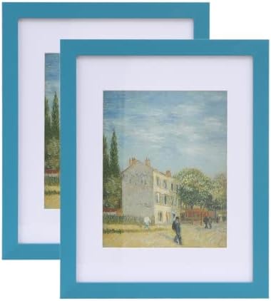 Muzilife Teal 8x10 Wood Picture Frame with Mat, Real Glass Cover, 2 Pack