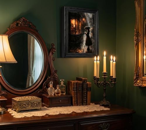Vintage Black Framed Canvas Wall Art Victorian Woman Reading Bookish Painting Picture Wall Decor Dark Moody Academia Poster Prints Artwork for Living Room Bedroom Study 12x16in