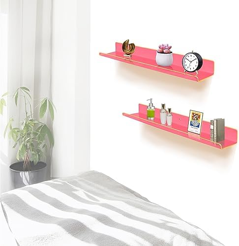 ROYALITA 2-Pack Acrylic Shelves Wall Mounted, 24 Inch Floating Shelves