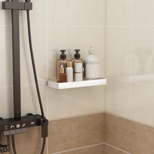 Danpoo 12-Inch Wall Shelf, Clear Tempered Glass with Matte Silver Aluminum Frame – Versatile Floating Bathroom Organizer