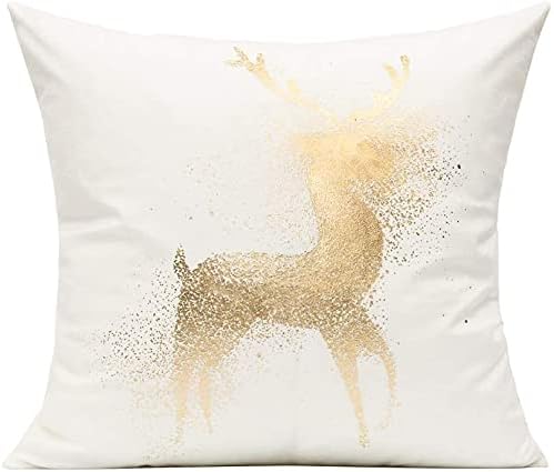 All Smiles Christmas Throw Pillow Covers Cases 16X16 Set of 4 White Gold Decorations Winter Xmas Indoor Home Holiday Décor Velvet Navidad Cushion for Sofa Tree Snowflake Reindeer