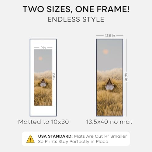Homeforia 13.5x40 Blue Picture Frame, High-End Metal, 10x30 Mat, Glass