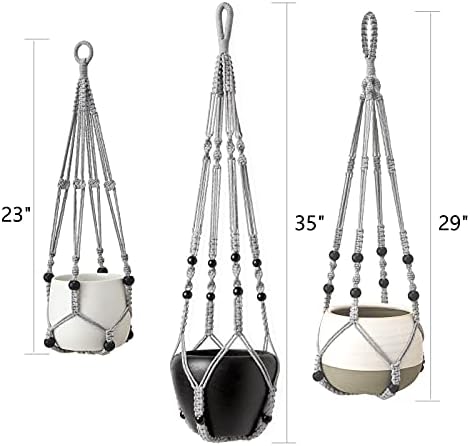 Mkono 3 Pack Macrame Plant Hangers Hanging Planters for Indoor Plants Grey