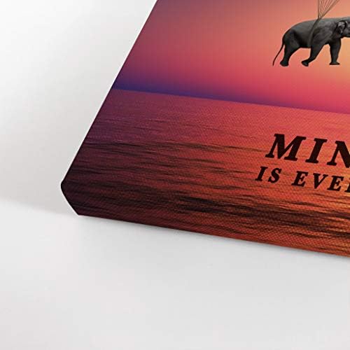 Smile Art Design Mindset is Everything Elephant with Balloon in Sunset Motivational Wall Art Canvas Print Inspirational Wall Art Entrepreneur Quote Office Living Room Decor Gift Ready to Hang 15x22