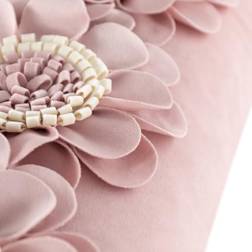 JWH 3D Flower Throw Pillow Cover Dusty Pink White 12x20 Inches