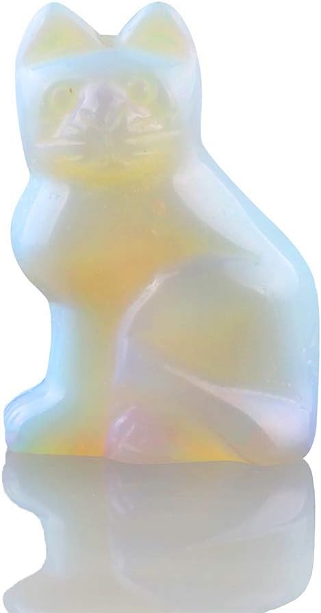 Opalite Opal 2.0inch Cat Statue Feng Shui Crafts Natural Stone Carved Figurine Chakra Carving Stones Healing Reiki