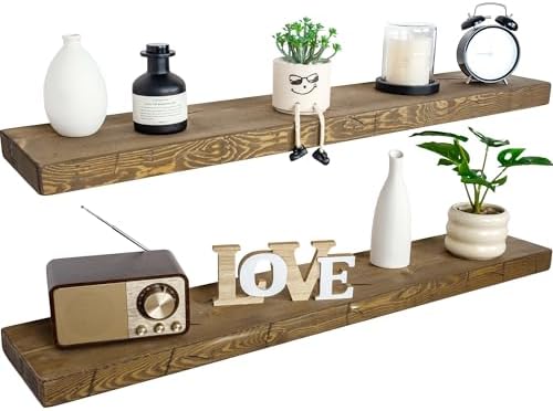 BGMG Floating Shelves 60 inch Long, Distressed,Wide Rustic Wooden Wall Shelves for Living Room Bedroom Kitchen Farmhouse Set of 2-60x6.7x1.75 inch-Distressed Walnut