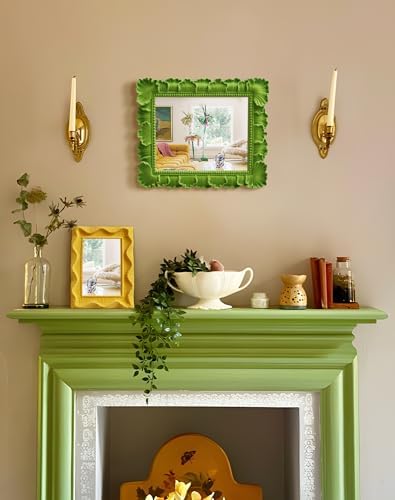 Framed Small Vanity Mirror for Dresser Nightstand Decor,Lawn Green | 9.8x7.7",Soft Velvet-like Touch,Leaf,Gallery Wall Mirror for for Women Mom Best Friend Housewarming New Apartment Dorm Decor