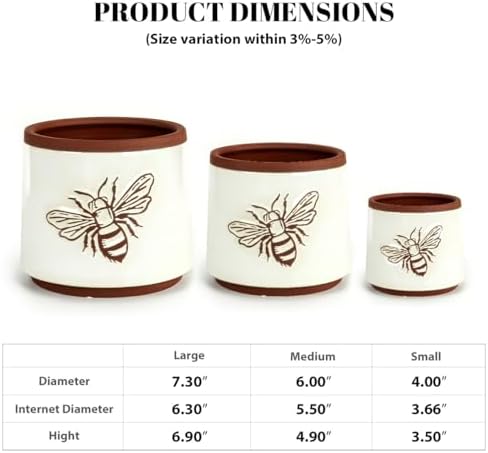 Terracotta Pots, 8+6+4 Inch Plant Pots, 3 Pcs with Drainage Holes