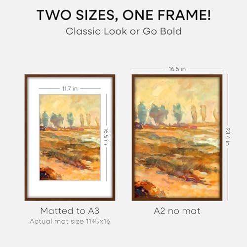 Homeforia A2 Brown Oak Picture Frame, High-End Wood, A3 Mat, Glass