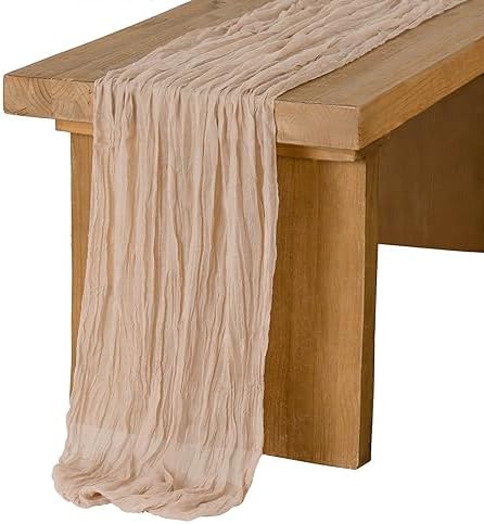Ling's Moment Nude Gauze Cheesecloth Table Runner, 14FT (168 Inch)