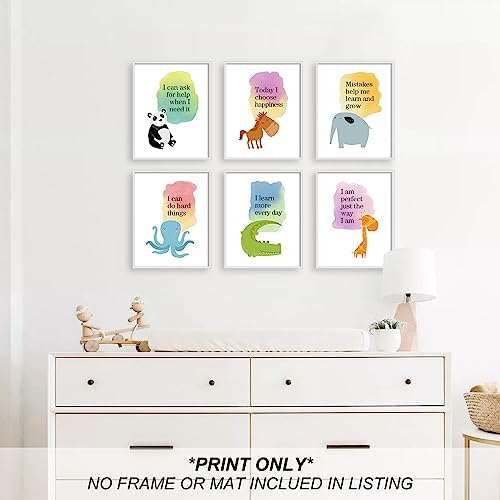 heilkee Positive Affirmations Wall Decor Inspirational Quotes Wall Art with Encouragement for Kids Positive Saying Prints Back to School Motivational Gifts Set of 6(UNFRAMED 8x10in)