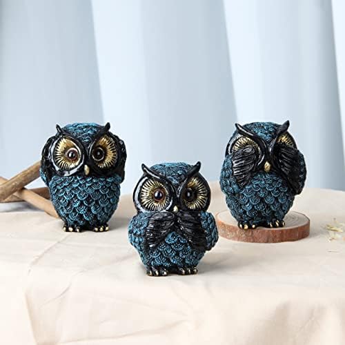 Owl figurine and sculptures for shelf decor accents,3 wise Owl statue for living room bedroom decoration,Retro animal decor,boho gift for women bird lover,see no evil hear no evil speak no evil