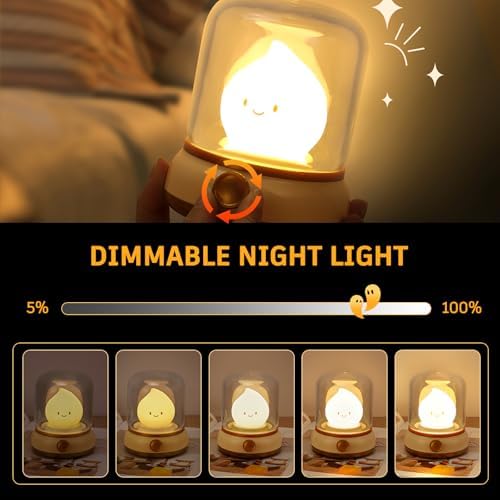 VoMii Ghost Campfire Desk Lamp Cute, Small Bedside Table Lamp Dimmable, 2 Modes Warm Night Light with Timer, Cordless Rechargeable Battery Night Light for Kids Teens, Vintage Ambient Light