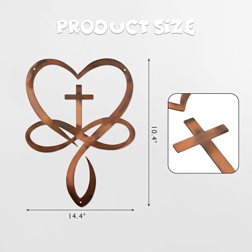 Metal Infinity Heart Cross Wall Decor, Unique Cross Decorative Wall Art, Heart And Love Sign Wall Plaques, Love Gift For Adult Home Wedding, Decor Room Bedroom Living Room Decoration (Bronze)