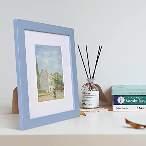 Muzilife Blue 8x10 Wood Picture Frame with Mat, Real Glass Cover, 4 Pack