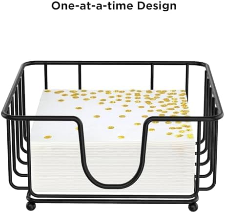Metal Cocktail Napkin Holder for Bar, Flat Napkin Holder Caddy for Cocktail Napkins and Beverage Napkins, 5.7" x 5.7" x 2.2" Inside Size (Black)