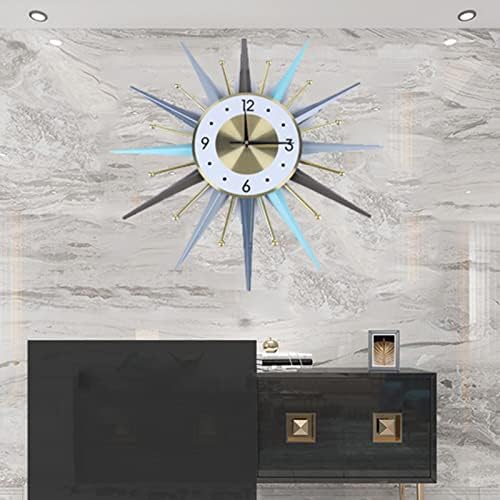 Mid Century Wall Clock, 22.8 Inch Large Metal Clock Starburst Wall Clocks, Home Decor Blue Wall Clock for Living Room/Bedroom/Kitchen