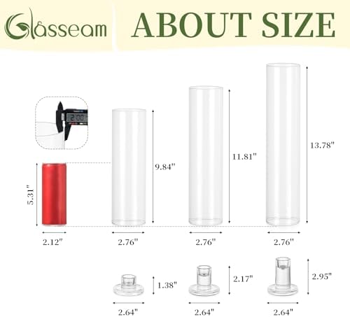 Glasseam Hurricane Taper Candle Holders: 3 Pcs Glass Candlestick for Table