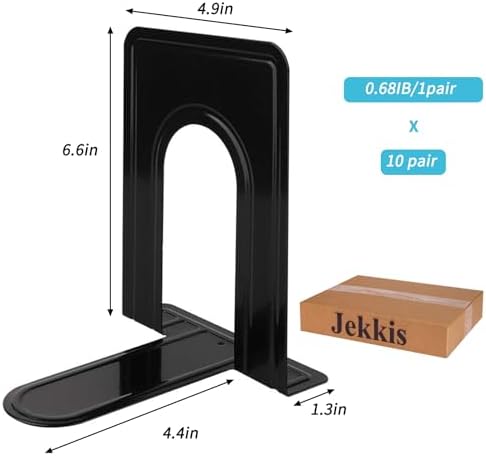 Metal Bookends 20 Pack Black Heavy Duty Nonskid Supports 6.6in | Black Metal, 10 Pairs, Plain L-Shape Design, Nonskid Supports, for Heavy Books Home Office School and Library Shelves