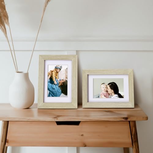 Egofine 4x6 Picture Frames Set of 4, Made of Solid Wood Covered by Plexiglass 3x4.5/3.5x5 with Mat or 4x6 without Mat, for Table Top Display and Wall Mounting Photo Frame, Distressed Wood Grain