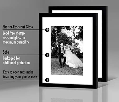 Americanflat 12x16 Picture Frame with Shatter-Resistant Glass - Set of 2 - Use as 8x12 Frame with Mat or Display 12x16 Photo Without Mat - Signature Collection - Picture Frames for Wall - Black