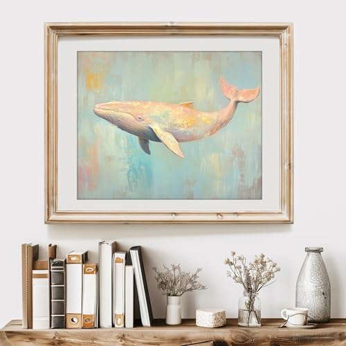 Pink Whale Ocean's Gentle Giant Art Print - 11x14 | Coastal Wall Art for Kids Room | Cute Room Decor for Girls | Bathroom Wall Pictures for Home | Bedroom Wall Art for Living Room