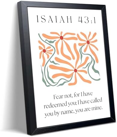 Framed Isaiah 43:1 Bible Verse Wall Art, Christian Floral Canvas Wall Decor Painting, Boho Religious Inspirational Scripture Print Poster Picture for Living Room Bedroom Prayer Room Home Decor 16x24 Inch