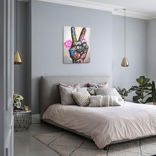 Banksy Motivational Wall Art Street Graffti Inspirational Wall Decor Hands Canvas Prints Painting Finger Artwork Decorations for Bathroom Bedroom Living Room Framed Gifts 16"x20"
