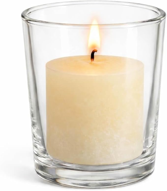 Set of 72 Richland Votive Candles Ivory Unscented and 72 Clear Glass Eastland Votive Holders