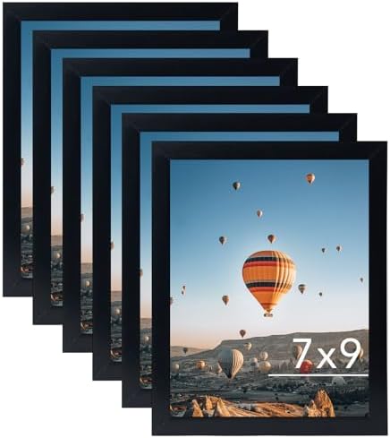 JCJMY 7x9 Picture Frame Set of 6 Black for Wall Hanging or Tabletop- Wall Mounting Horizontally or Vertically, 7 x 9 Wall Gallery Poster Photo Frames for 7 by 9 Photo,6 Pack, Black
